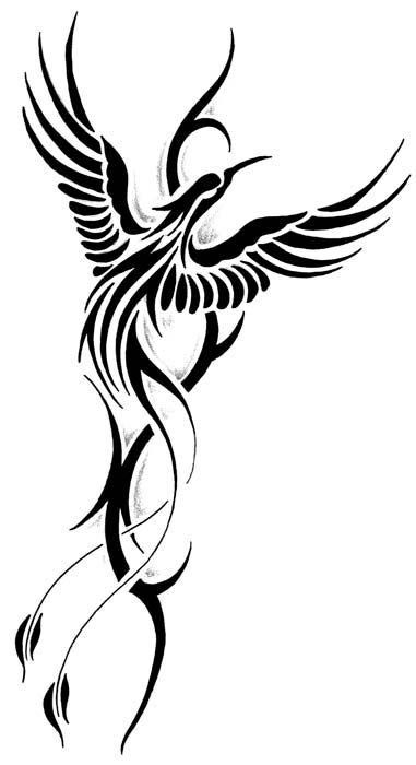 Cute black stylized phoenix tattoo design