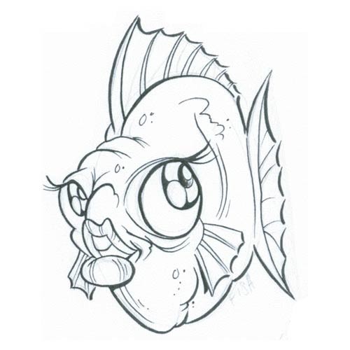 Cute cartoon fish with plump lips tattoo design