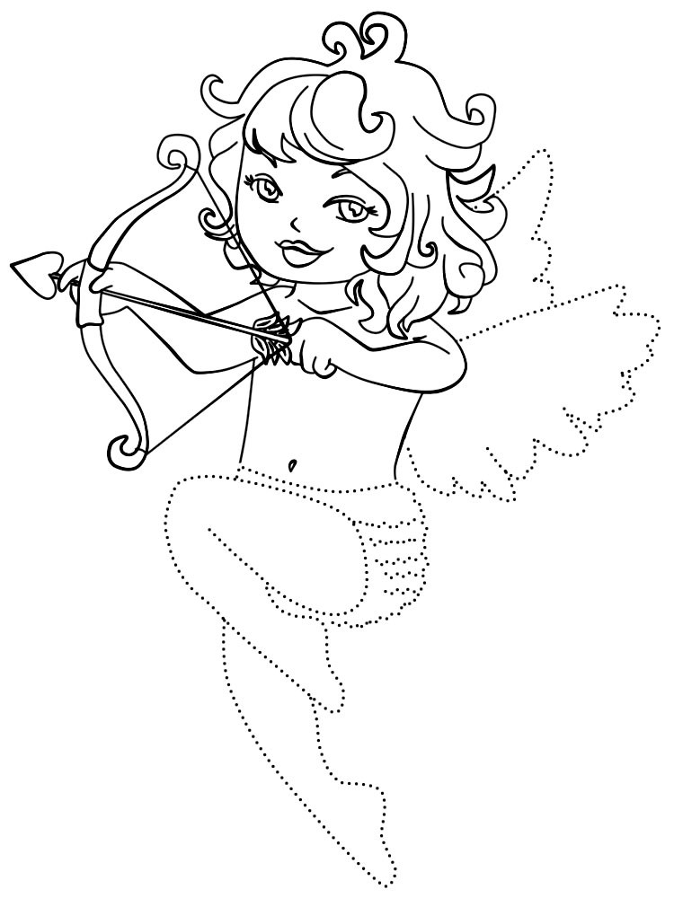 Criança de anjo de contorno bonito dos desenhos animados com um design de tatuagem de arco
