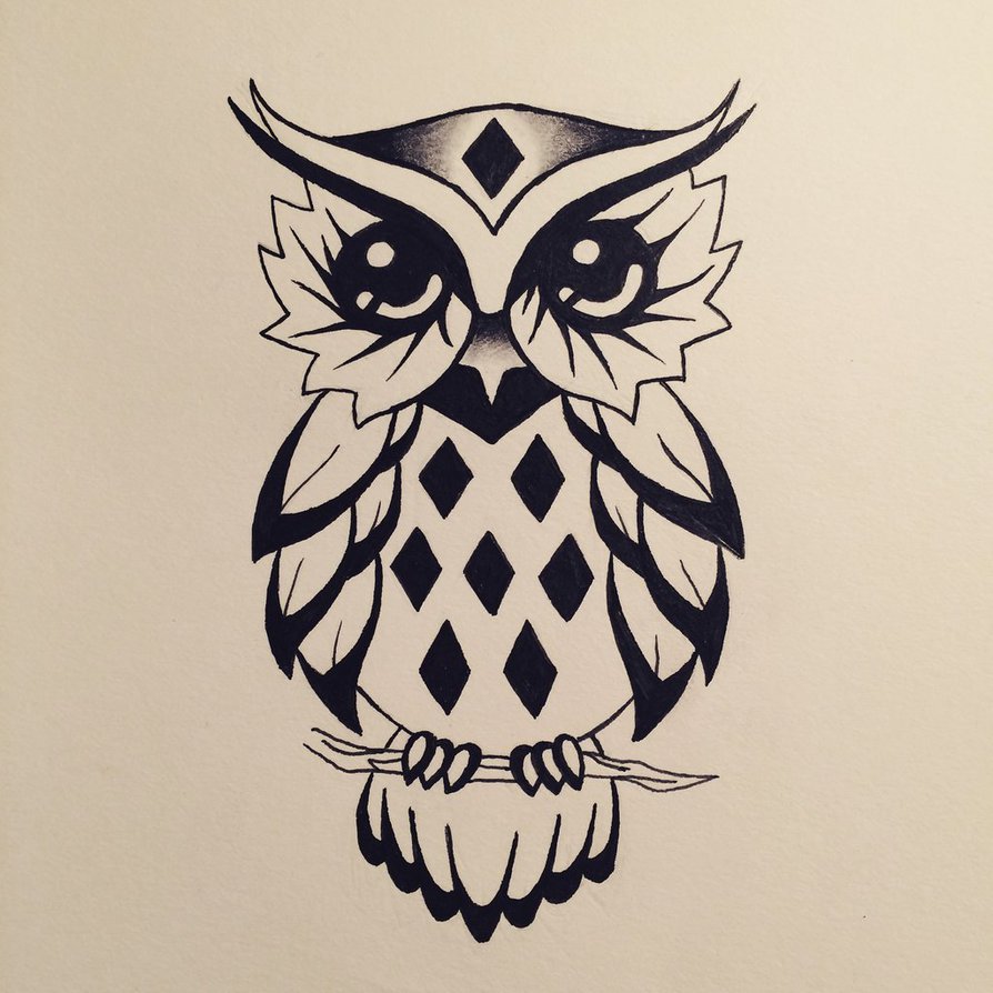 Cute cartoon owl tattoo design by Water Girl1996