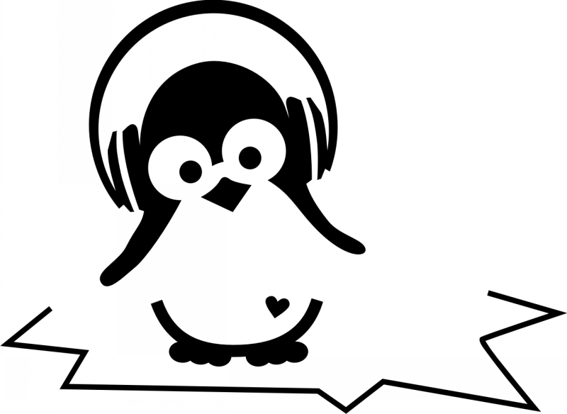 Cute cartoon penguin in earphones tattoo design