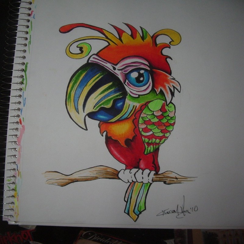 Cute colored cartoon parrot tattoo design by Nightmare58710