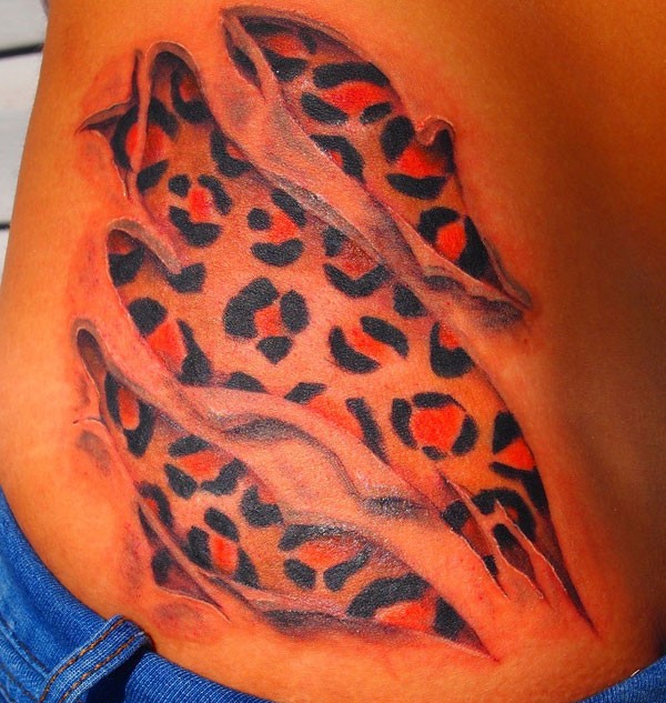 Cute colorful cheetah print tattoo on side