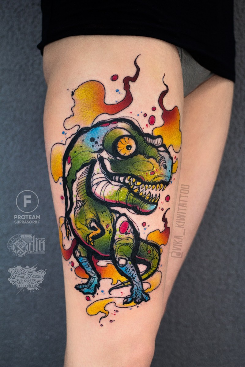 Lindo tatuaje de dinosaurio colorfull para niñas