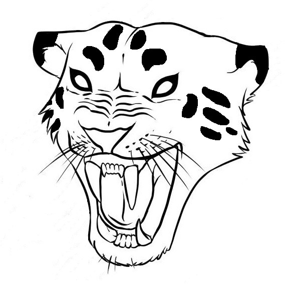 Cute colorless roaring jaguar head tattoo design