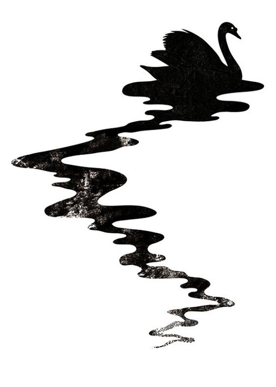Cute dark swan with black water track tattoo design - Tattooimages.biz