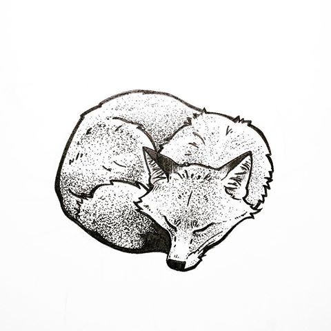 Cute dotwork sleeping fox tattoo design