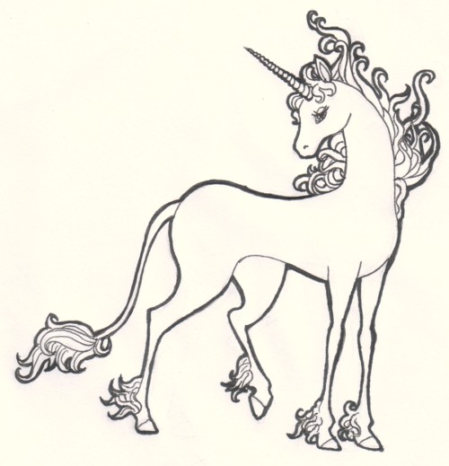 Cute elegant unicorn in cartoon style tattoo design