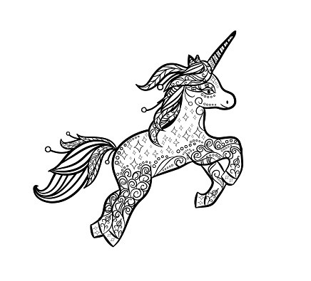 Cute fantasy-patterned running unicorn tattoo design