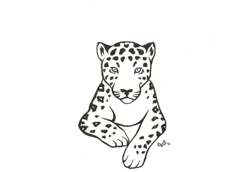 Cute grey-ink waiting half jaguar tattoo design by Usagitenshi