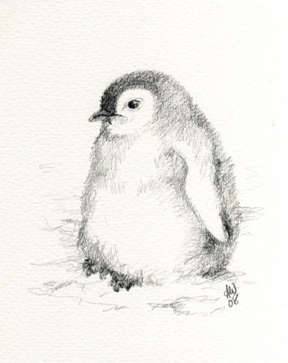 Cute grey fluffy penguin tattoo design