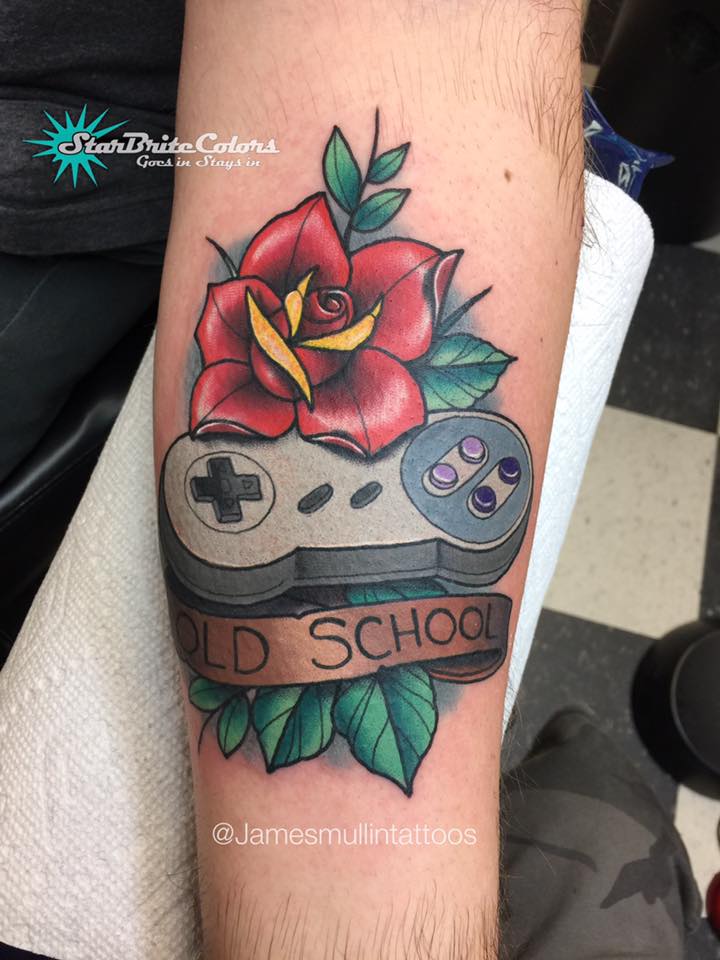 Cute old school joystick tattoo