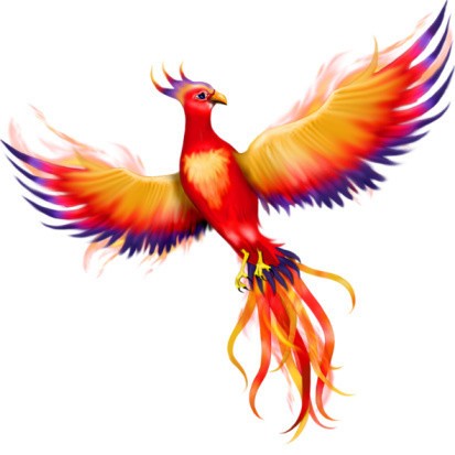 Cute orange-and-blue featered phoenix tattoo design