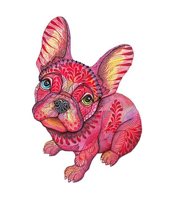 Cute pink ornamented bulldog tattoo design