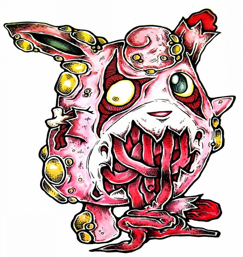 Design de tatuagem de pokemon de zumbi rosa bonito