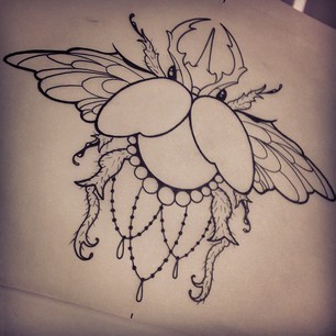 Cute small gem-body bug with hanging lace tattoo design