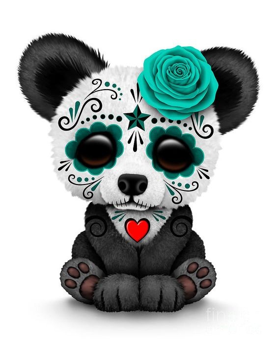 Cute small panda with turquoise sugar skull make-up tattoo design