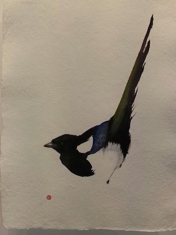 Cute small watercolor raven tattoo design