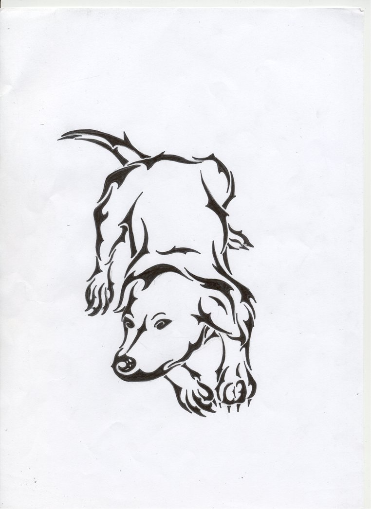 Cute tribal lying dog tattoo design