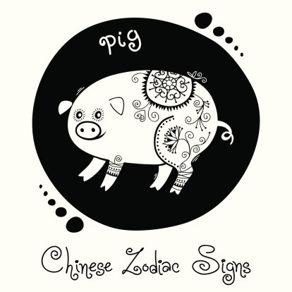 Cute white pig with black-ink print tattoo design