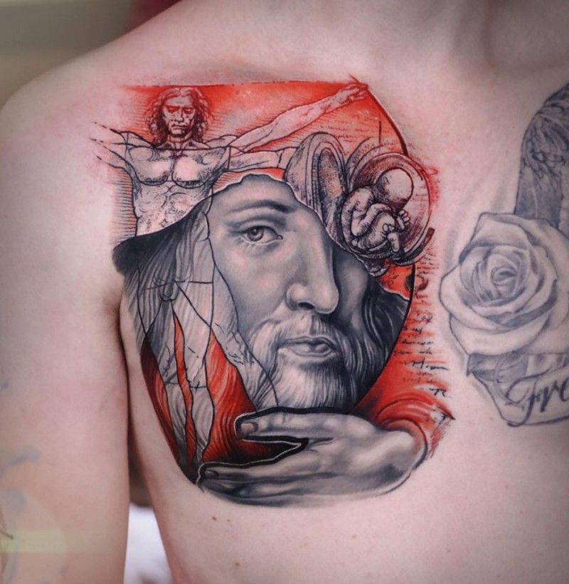 Da Vinci tattoo on chest
