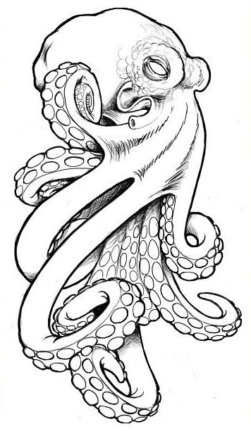 Dangerous mad-eyed octopus tattoo design