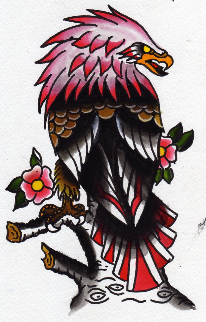 Dangerous old school pink-head eagle tattoo design by Wilkamania