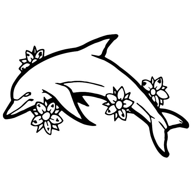 Dangerous outline dolphin and cherry blossom tattoo design