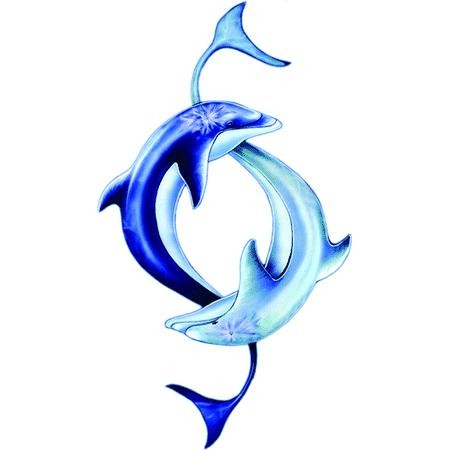 Dark and light blue dolphin couple with extra long tails tattoo design