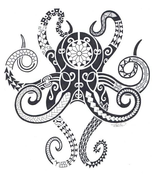 Dark different-patterned octopus tattoo design