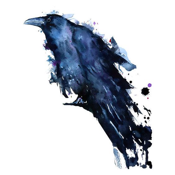 Dark watercolor raven tattoo design