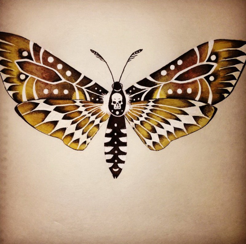 Deathhead moth with brown wings tattoo design by Mecchaii