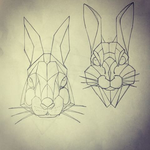 Different geometric-style hare muzzles tattoo design