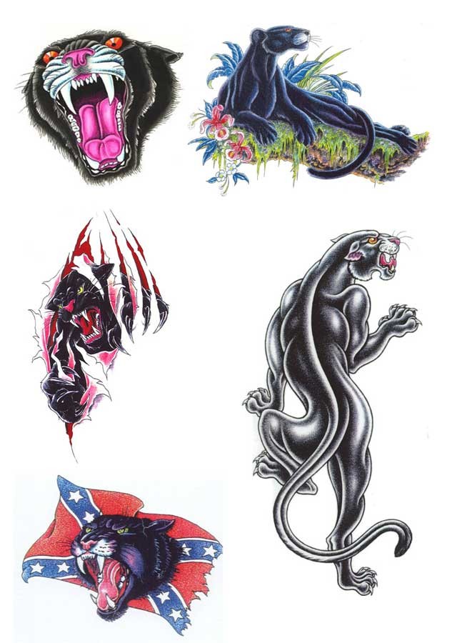 Different multicolor old school panther tattoo designs