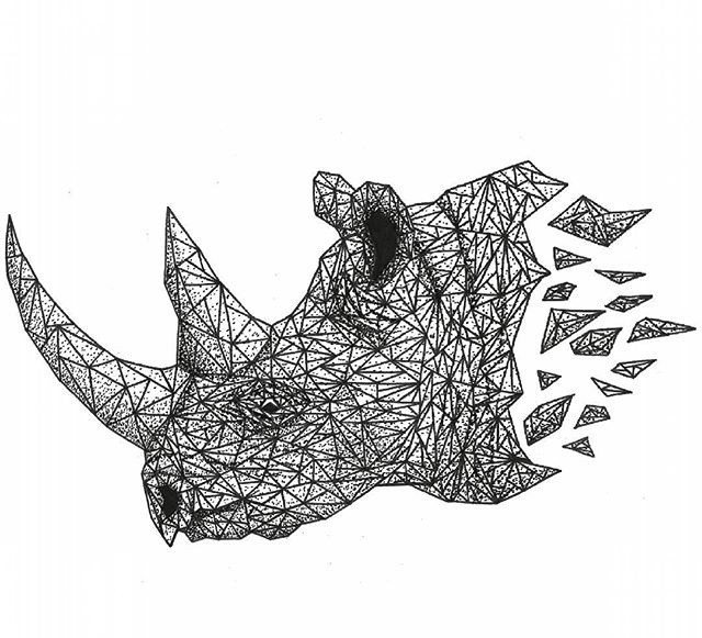 Difficult dotwork and geometric style rhino head tattoo design