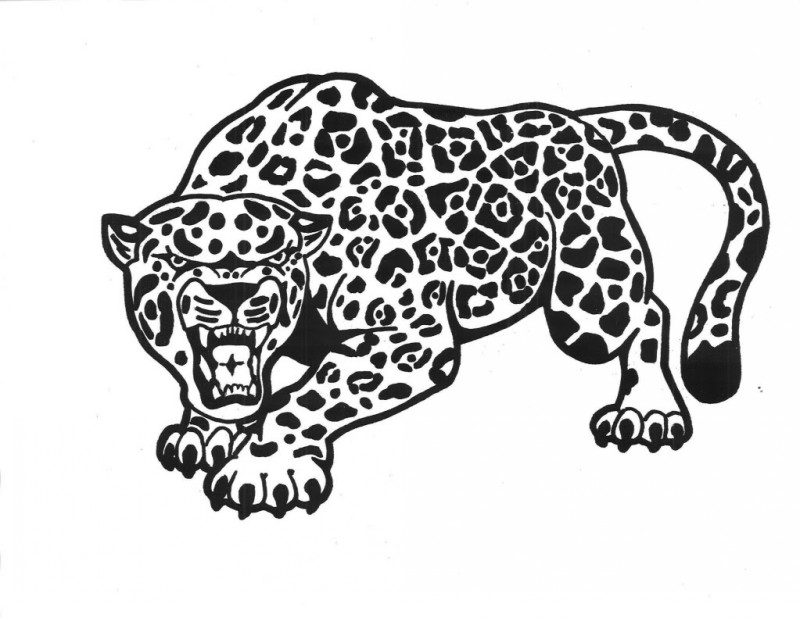 Dire grey-ink roaring stealing up jaguar tattoo design