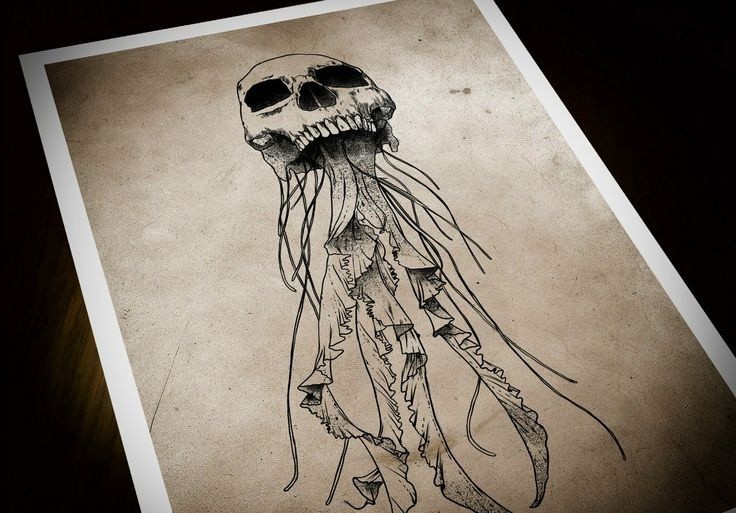 Dire skull-headed jellyfish tattoo design