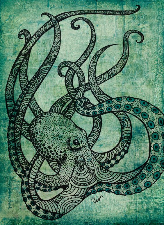 Dotwork circle-patterned octopus tattoo design