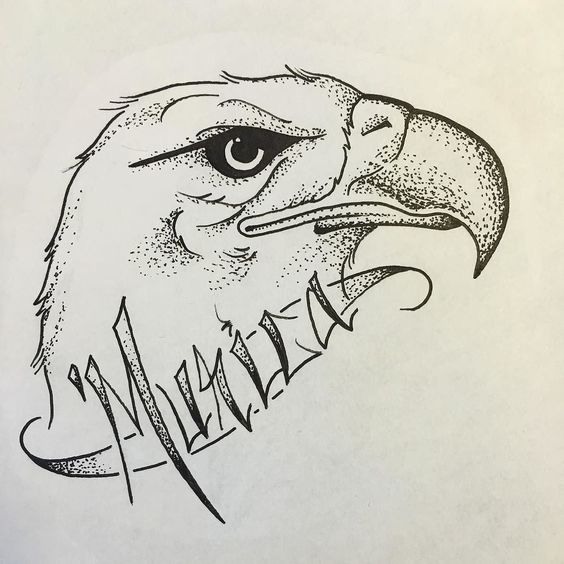 Dotwork eagle head with lettering tattoo design