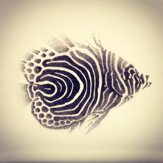 Dotwork flash striped fish tattoo design