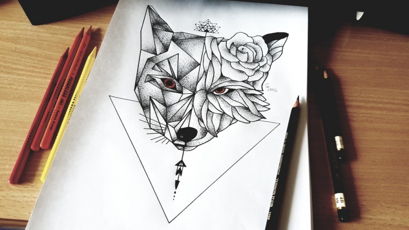 Dotwork geometric fox tattoo design by Milan1920