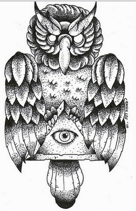 Dotwork old school eagle keeping illuminati sign in clutchers tattoo design