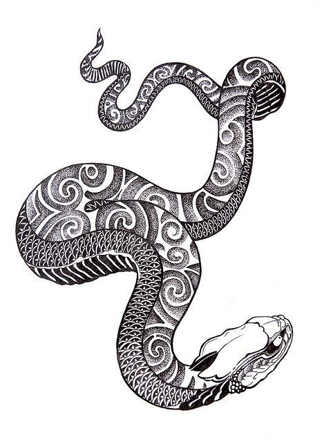 Dotwork reptile with curl print tattoo design