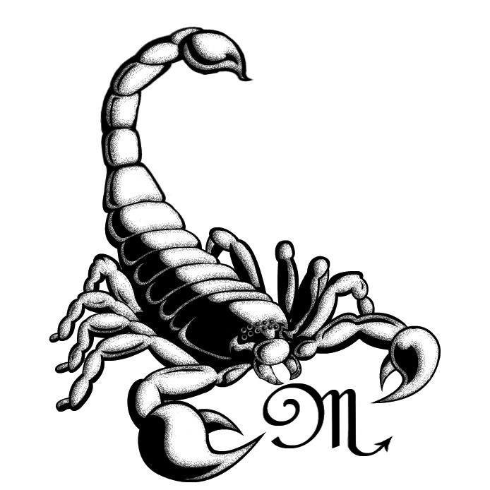 Dotwork scorpion with zodiac sign tattoo design