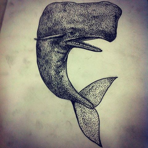 Dotwork square-headed whale tattoo design