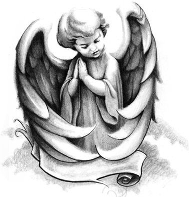 Dever de tinta cinzenta rezando anjo tatuagem de estátua design