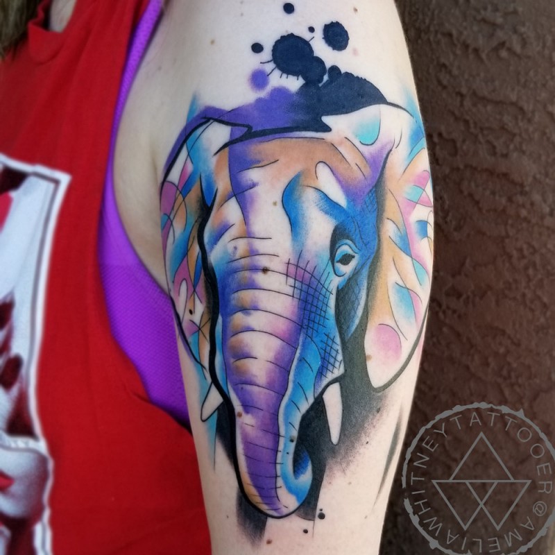 Elefant watercolor tattoo on shoulder
