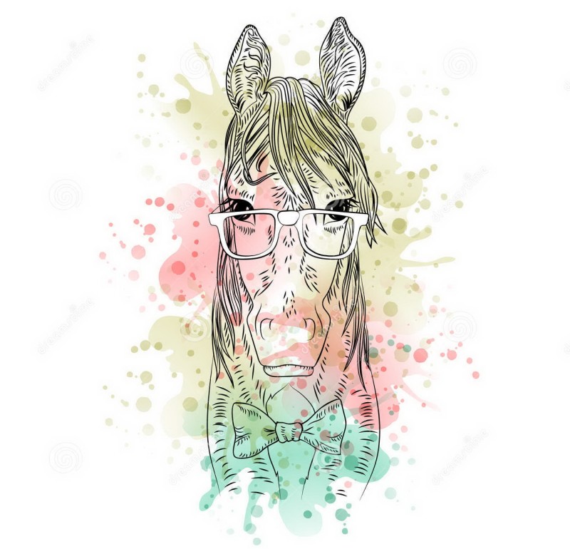 Elegant animal in tie-bow and glasses with watercolor effect tattoo design