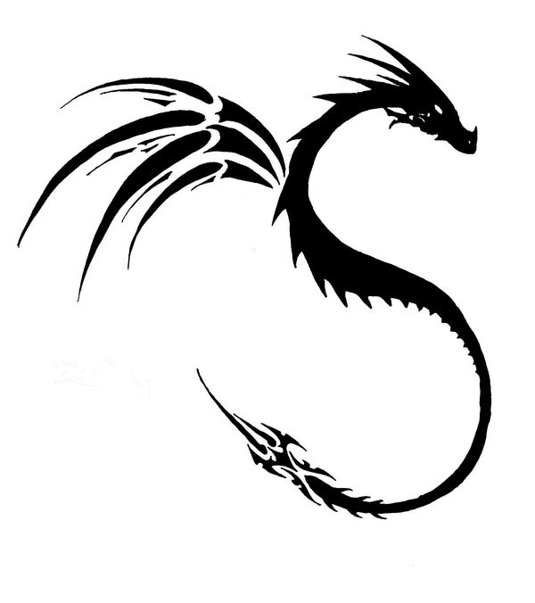 Elegant black-ink dragon tattoo design for girls by lady Shax