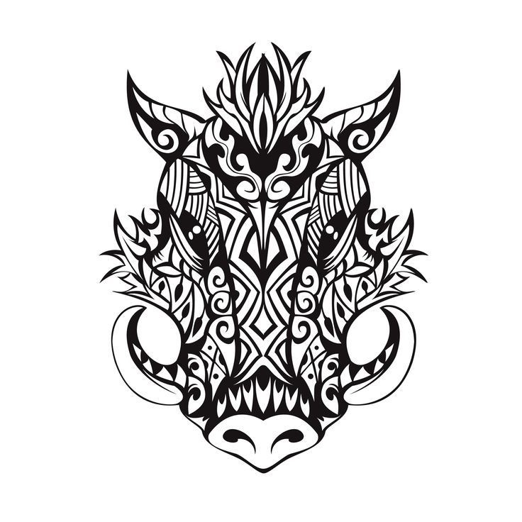 Elegant black-ink patterned wild pig muzzle tattoo design